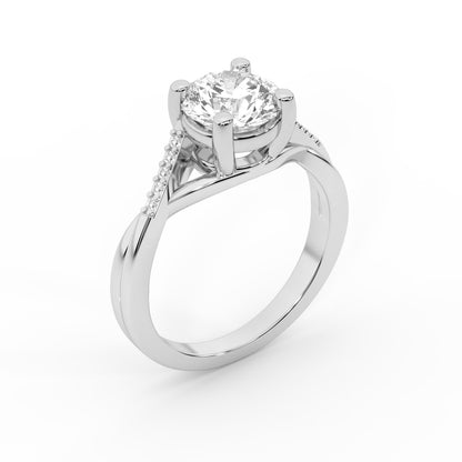 Round Cut Lab Grown Diamond Engagement Ring with Twisted Shank in Platinum