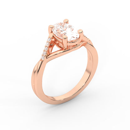 Oval Cut Lab Grown Diamond Engagement Ring in Rose Gold with twisted pave band