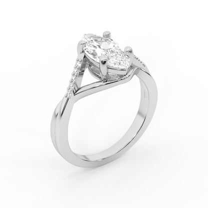 Marquise Cut Lab Grown Diamond Side Stone Twist Engagement Ring in Platinum