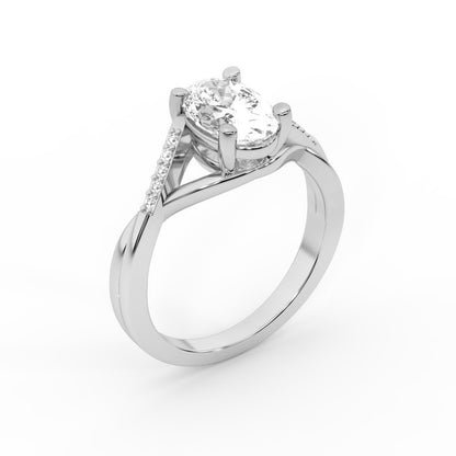 Oval Cut Lab Grown Diamond Engagement Ring in Platinum with twisted pave band