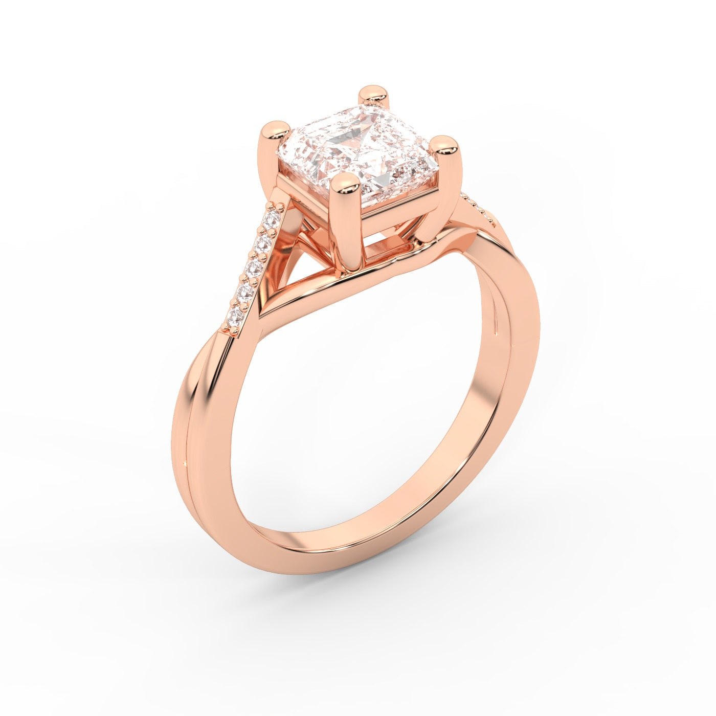 Asscher Cut Lab Grown Diamond Engagement Ring with Twisted Band in Rose Gold