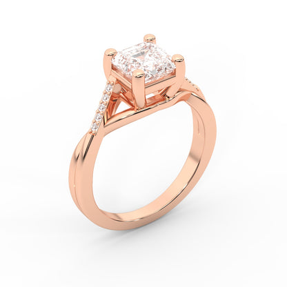 Asscher Cut Lab Grown Diamond Engagement Ring with Twisted Band in Rose Gold