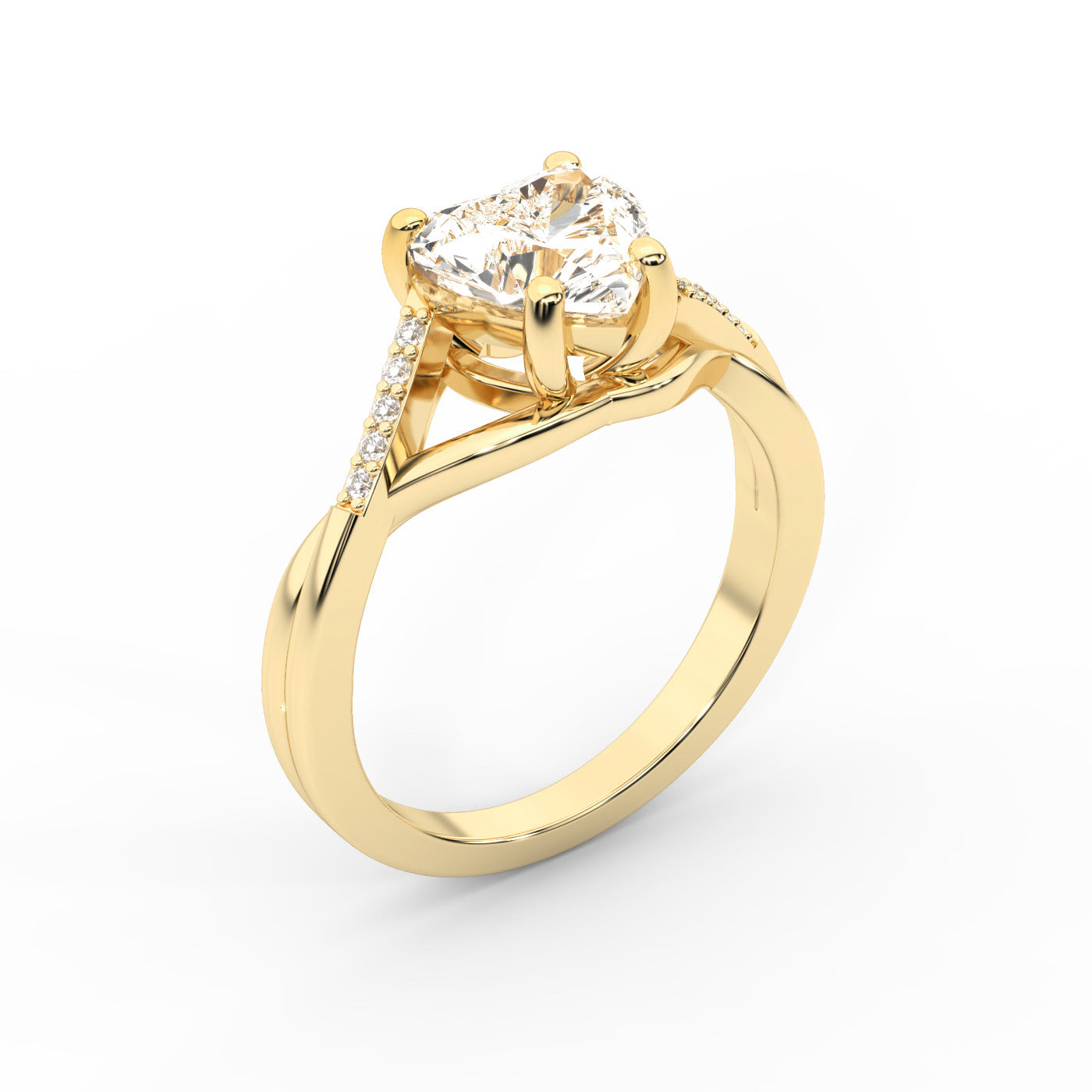 Heart Cut Lab Grown Diamond Engagement Ring with Twisted Band in Yellow Gold