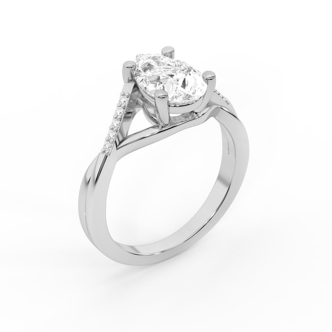 Pear Cut Lab Grown Diamond Engagement Ring with Twisted Band in Silver