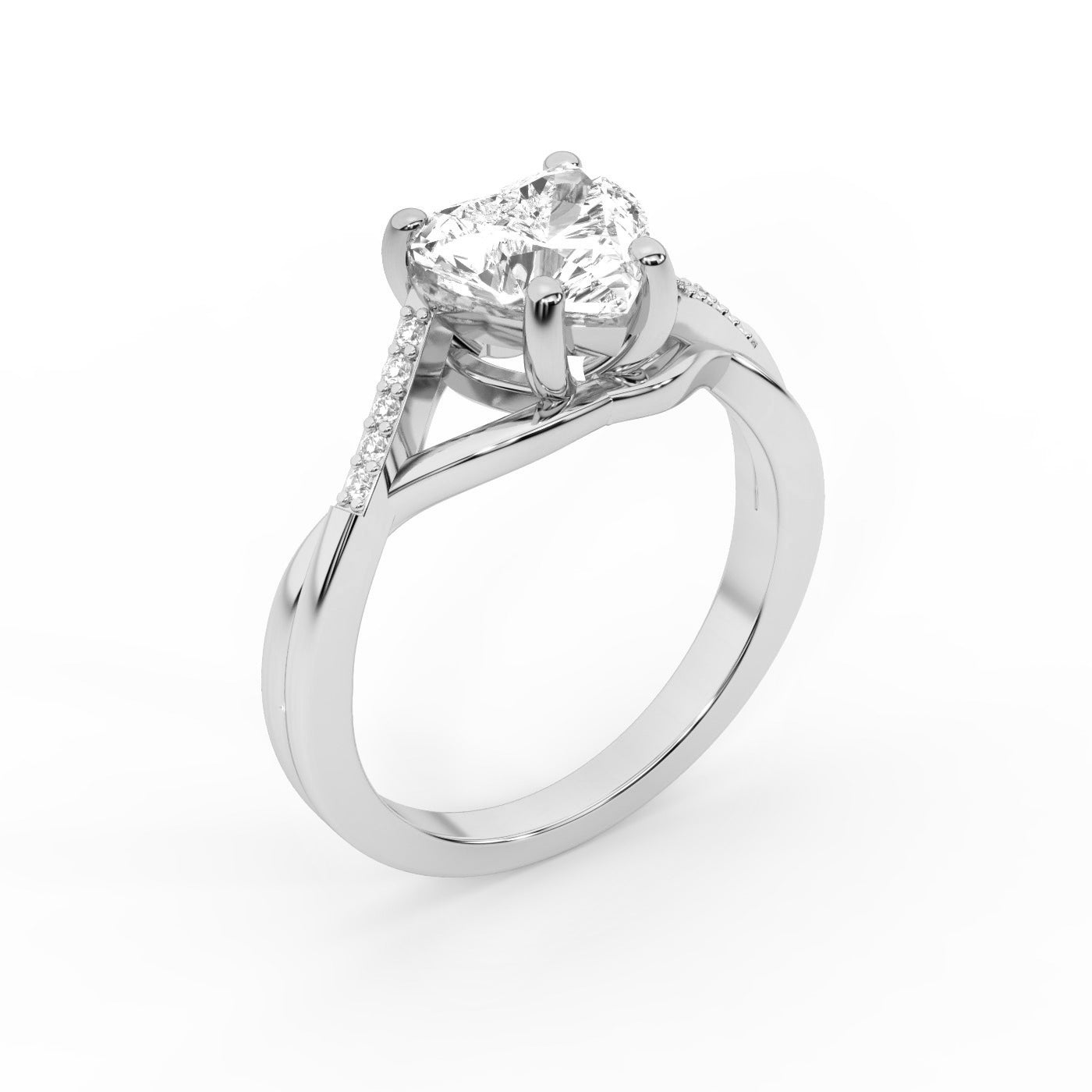 Heart Cut Lab Grown Diamond Engagement Ring with Twisted Band in Silver