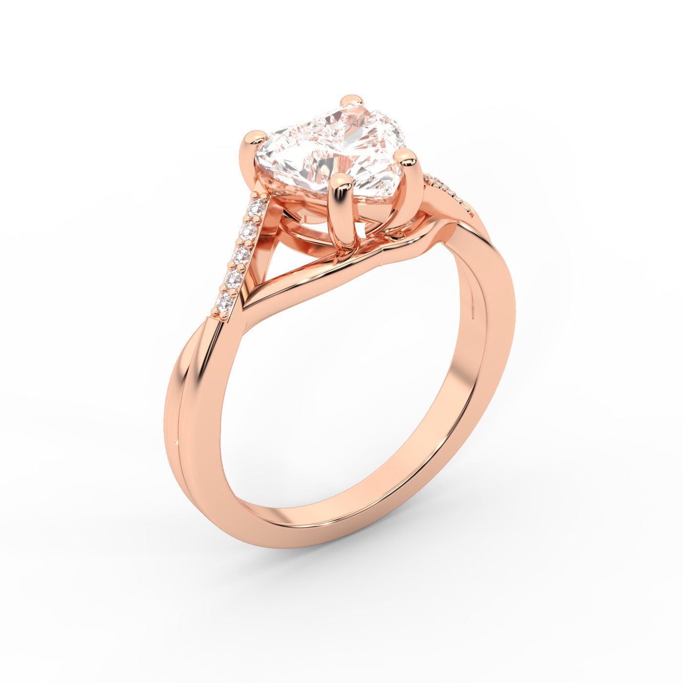 Heart Cut Lab Grown Diamond Engagement Ring with Twisted Band in Rose Gold