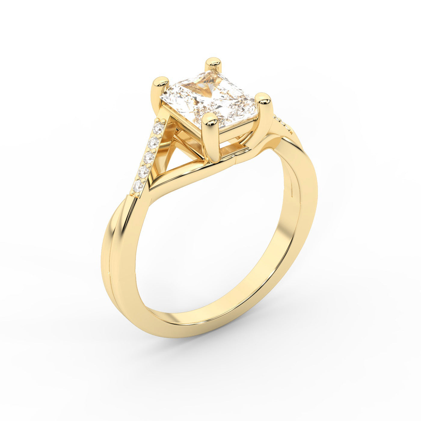 Radiant Cut Lab Grown Diamond Engagement Ring with Twisted Pavé Band in Yellow Gold