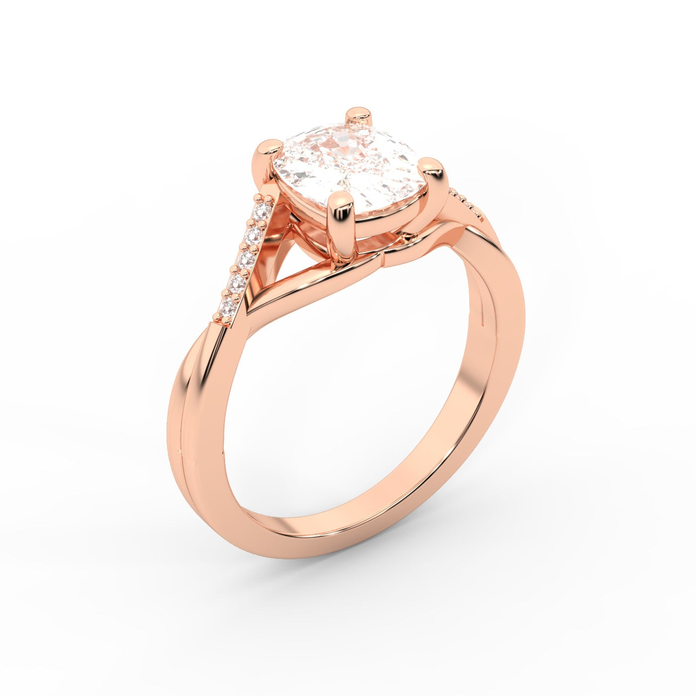 Cushion Cut Lab Grown Diamond Engagement Ring with Twisted Shank in Rose Gold