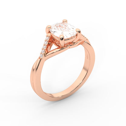 Cushion Cut Lab Grown Diamond Engagement Ring with Twisted Shank in Rose Gold