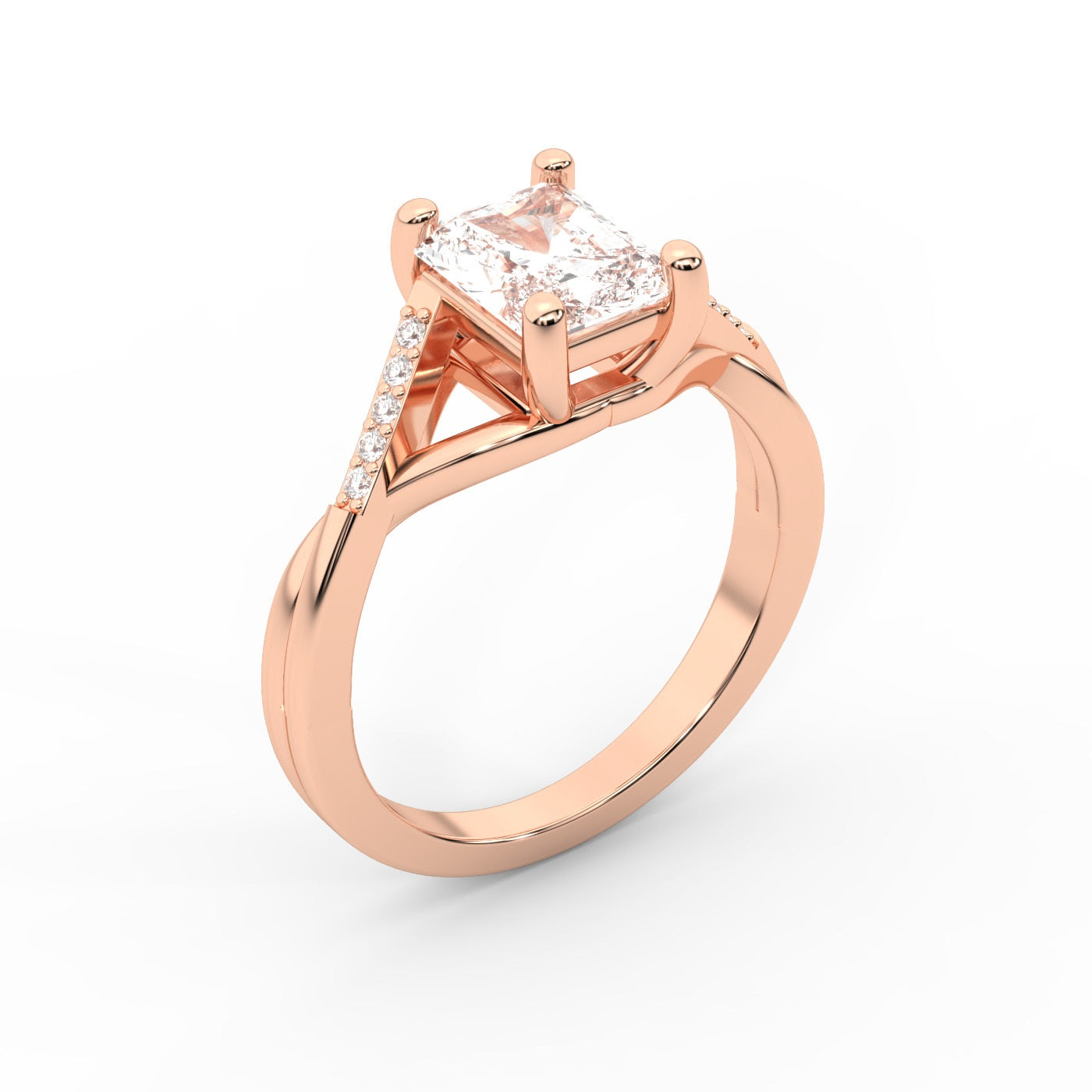 Radiant Cut Lab Grown Diamond Engagement Ring with Twisted Pavé Band in Rose Gold