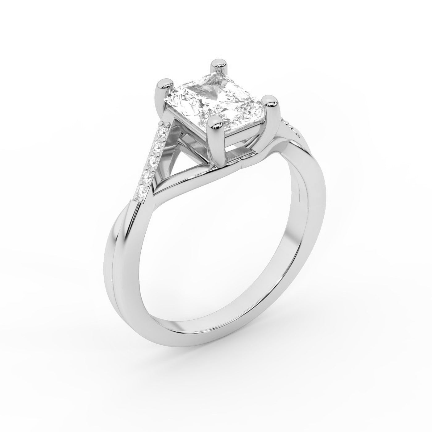 Radiant Cut Lab Grown Diamond Engagement Ring with Twisted Pavé Band in Silver