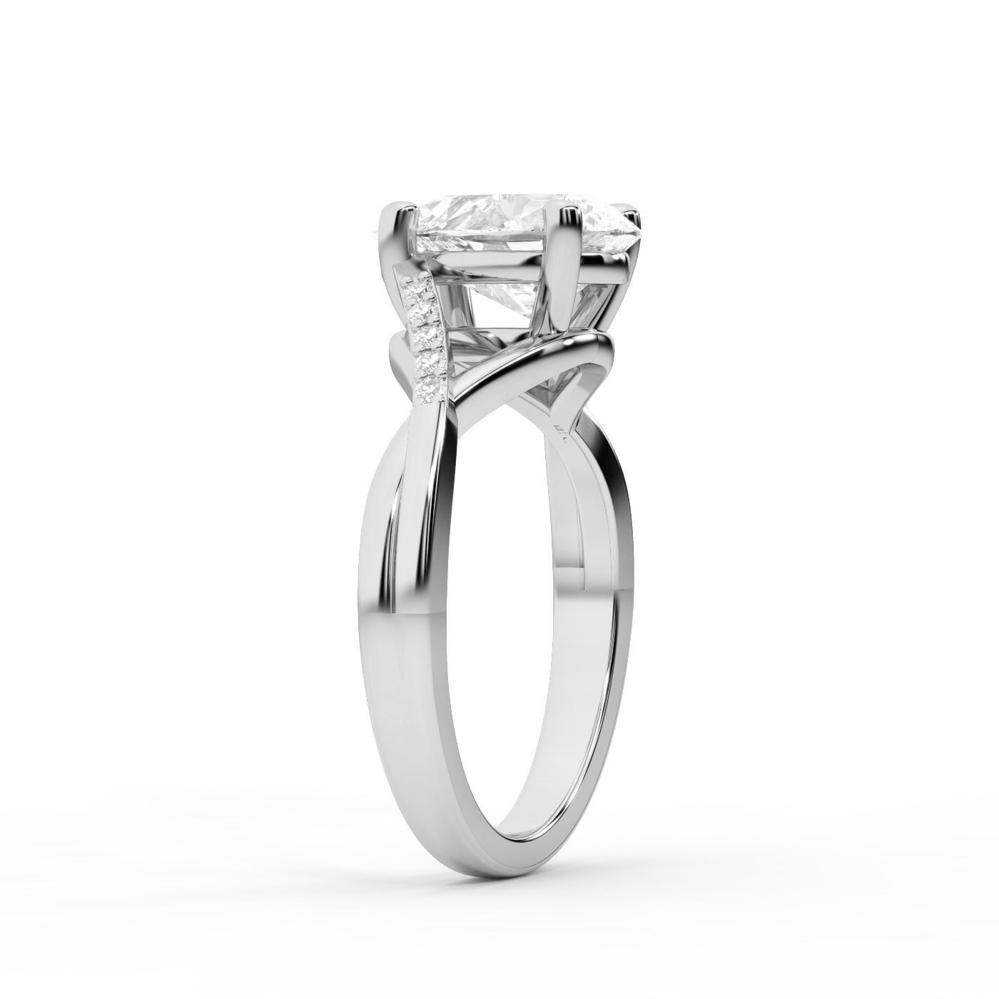 Pear Cut Lab Grown Diamond Engagement Ring with Twisted Band in Silver