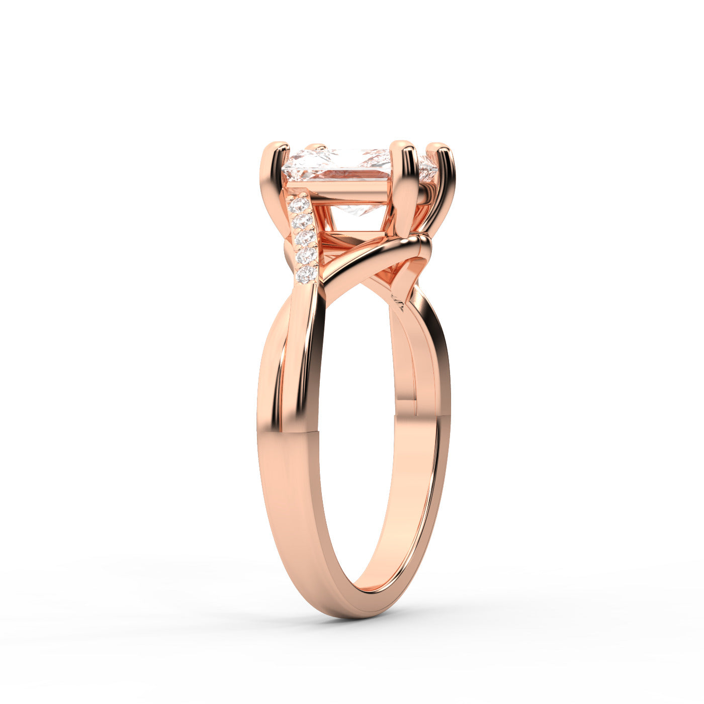 Radiant Cut Lab Grown Diamond Engagement Ring with Twisted Pavé Band in Rose Gold