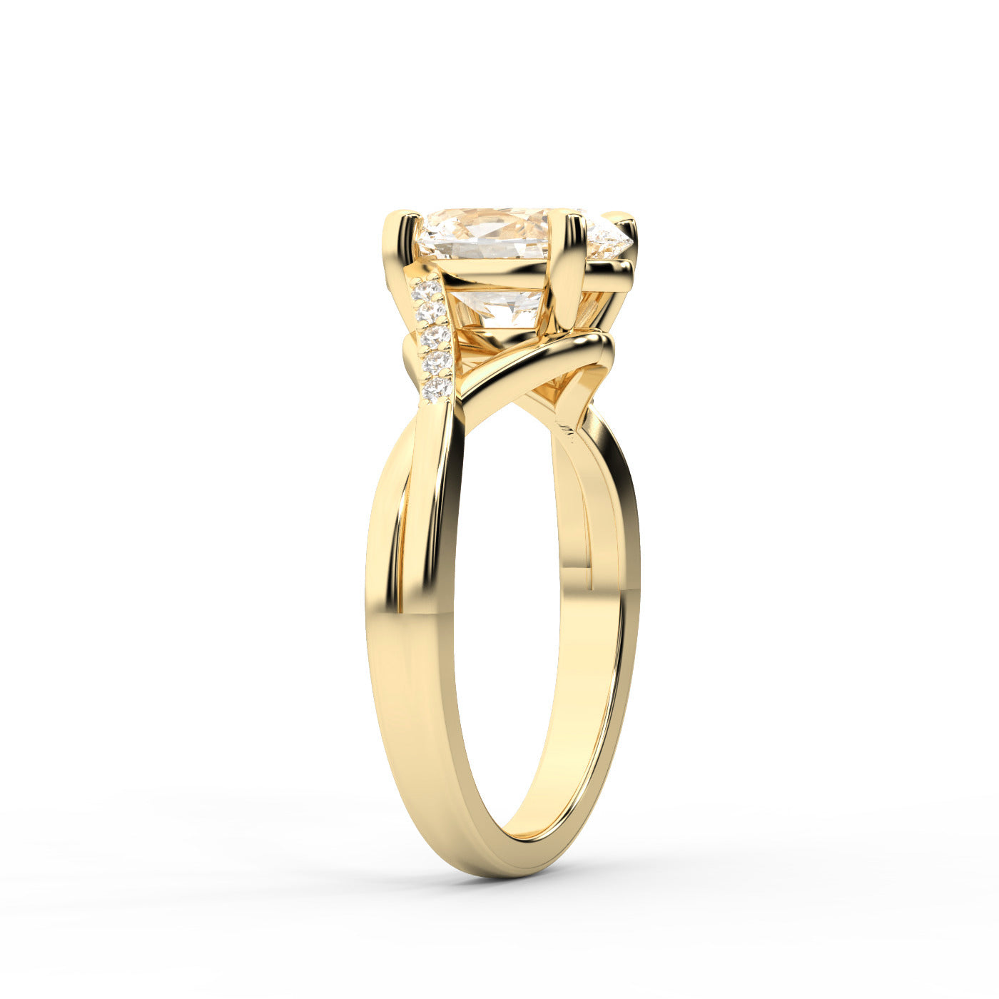 Oval Cut Lab Grown Diamond Engagement Ring in Yellow Gold with twisted pave band