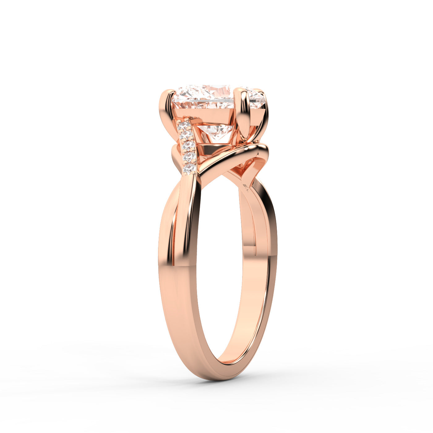 Heart Cut Lab Grown Diamond Engagement Ring with Twisted Band in Rose Gold