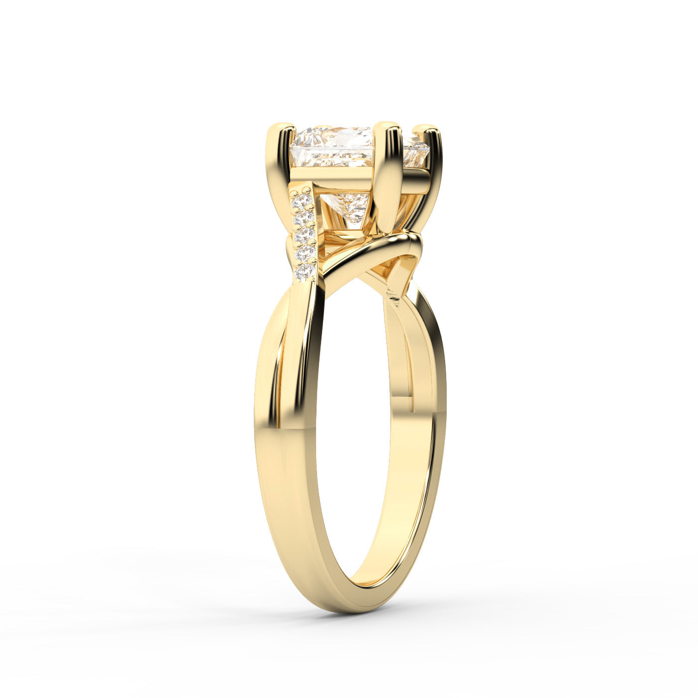Princess Cut Lab Grown Diamond Engagement Ring with Twisted Pavé Band in Yellow Gold