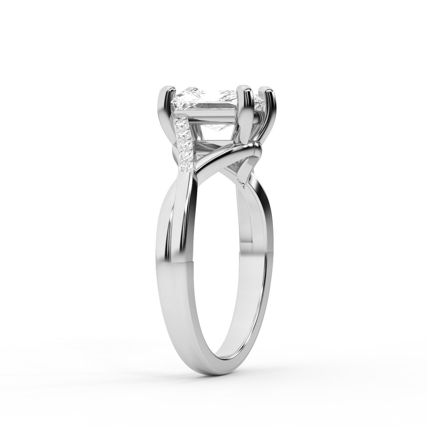 Radiant Cut Lab Grown Diamond Engagement Ring with Twisted Pavé Band in White Gold