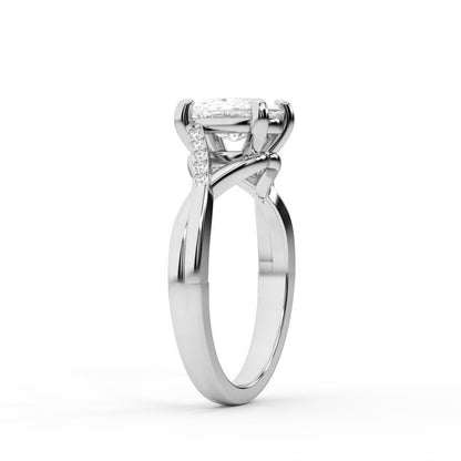 Cushion Cut Lab Grown Diamond Engagement Ring with Twisted Shank in Silver