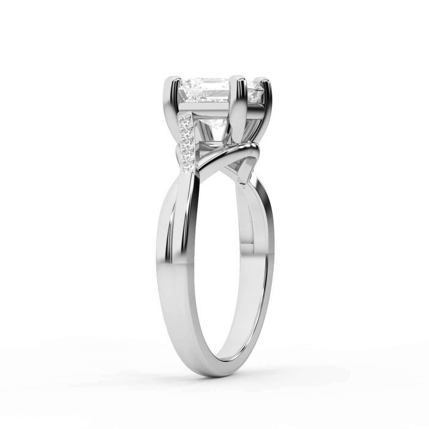 Asscher Cut Lab Grown Diamond Engagement Ring with Twisted Band in White Gold
