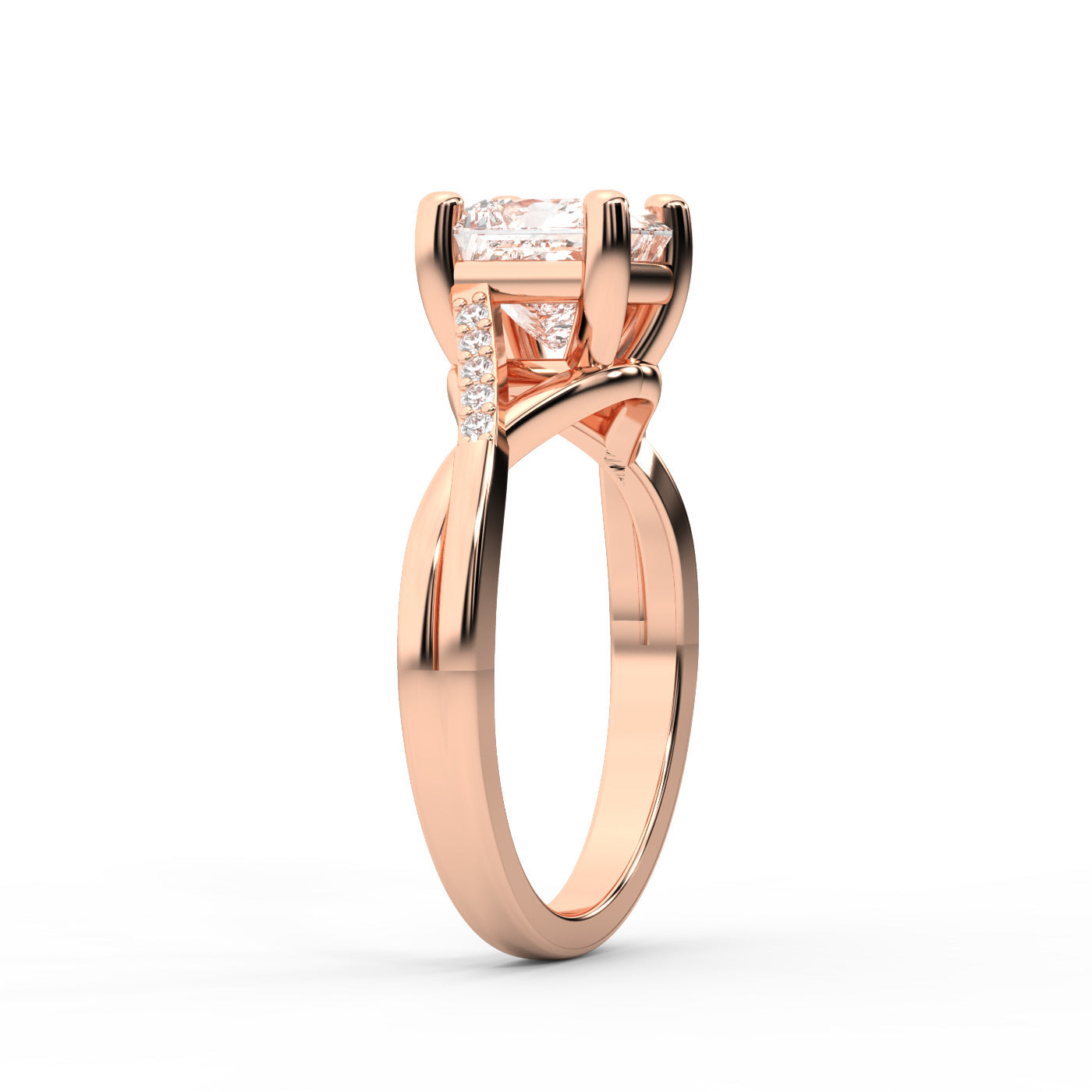 Princess Cut Lab Grown Diamond Engagement Ring with Twisted Pavé Band in Rose Gold