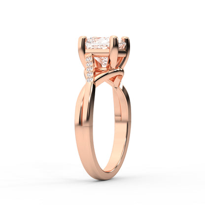 Princess Cut Lab Grown Diamond Engagement Ring with Twisted Pavé Band in Rose Gold