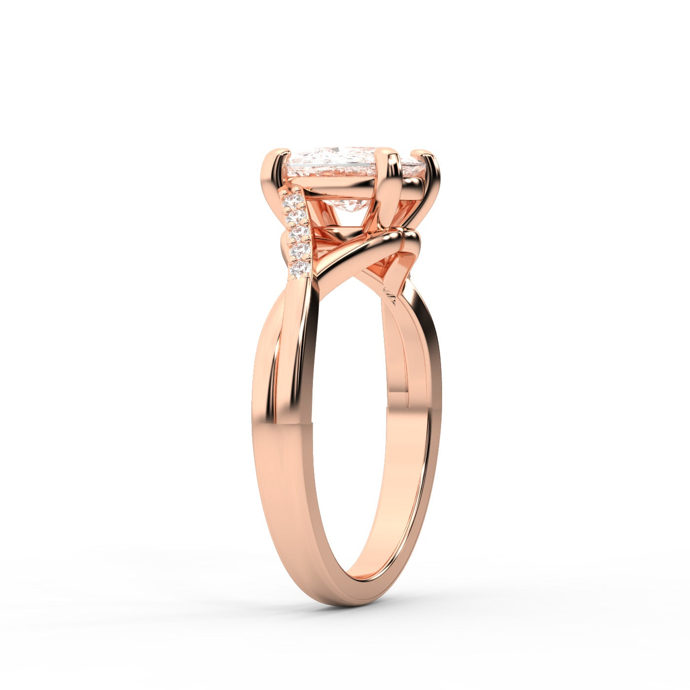 Cushion Cut Lab Grown Diamond Engagement Ring with Twisted Shank in Rose Gold