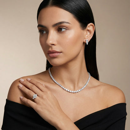 Radiant Cut Lab Grown Diamond Three Stone Engagement Ring in White Gold