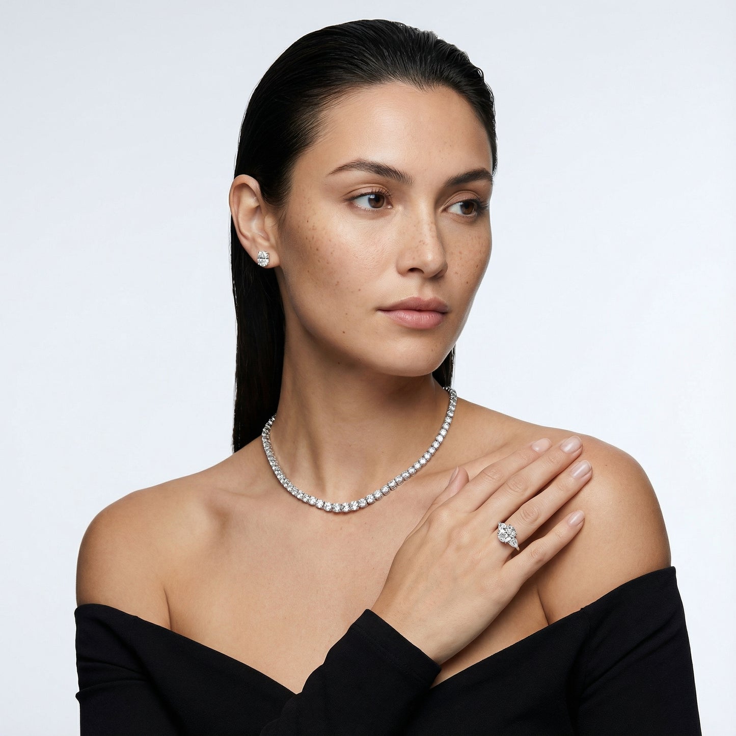 Grace Three Stone Cushion Cut Lab Grown Diamond Engagement Ring in Silver setting