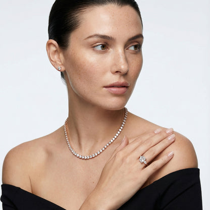 Radiant Cut Lab Grown Diamond Three Stone Engagement Ring in Rose Gold