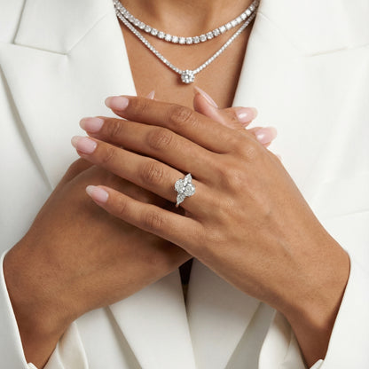 Oval Cut Lab Grown Diamond Three Stone Engagement Ring in White Gold