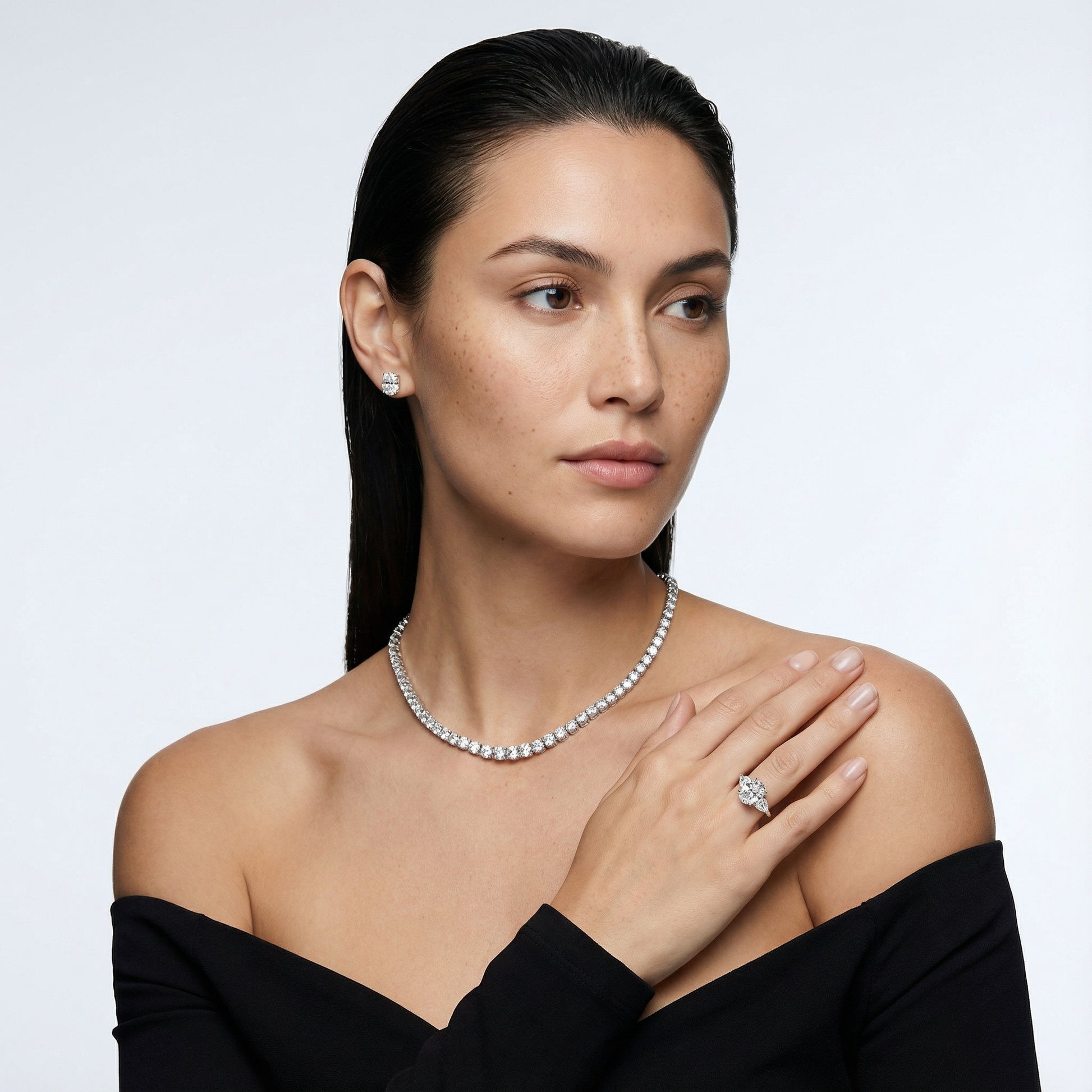 Grace Three Stone Cushion Cut Lab Grown Diamond Engagement Ring in Platinum setting