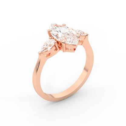 Grace Three Stone Marquise Cut Lab Grown Diamond Engagement Ring in Rose Gold
