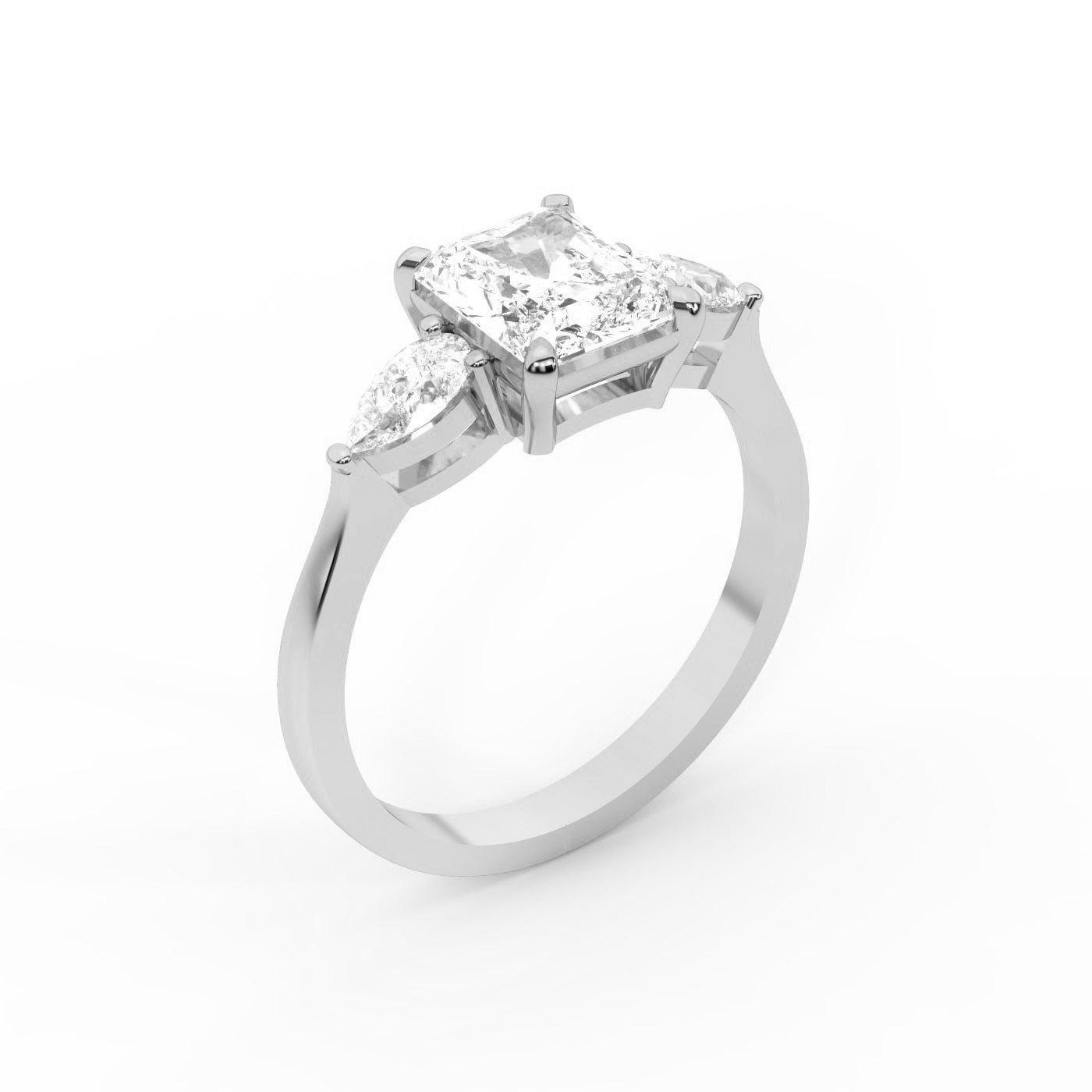 Radiant Cut Lab Grown Diamond Three Stone Engagement Ring in Platinum