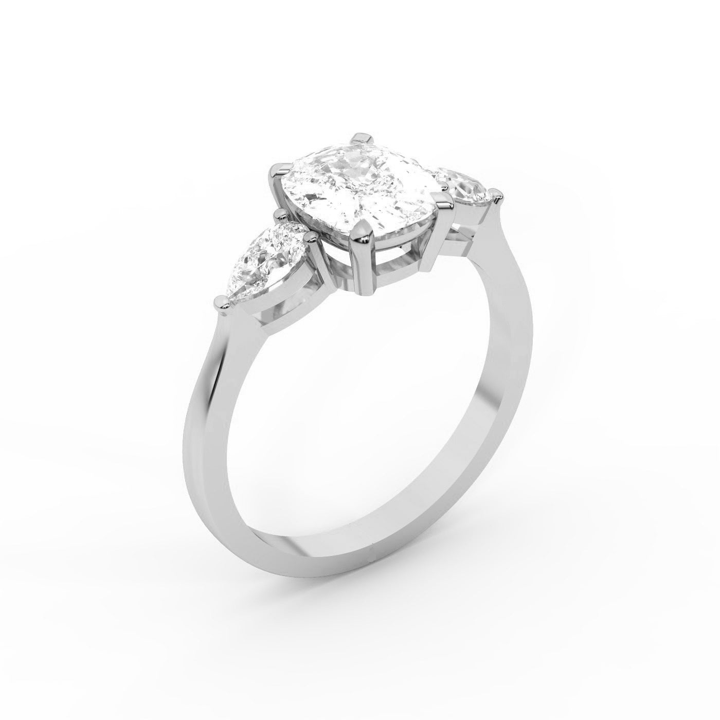 Grace Three Stone Cushion Cut Lab Grown Diamond Engagement Ring in Platinum setting