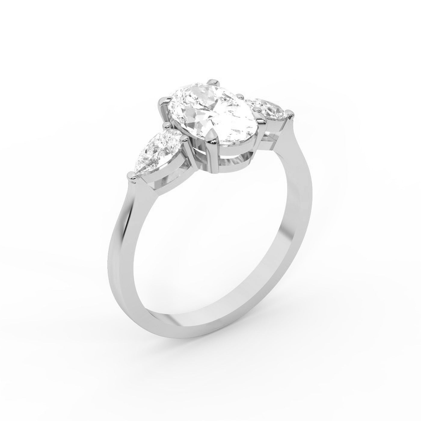 Oval Cut Lab Grown Diamond Three Stone Engagement Ring in Silver