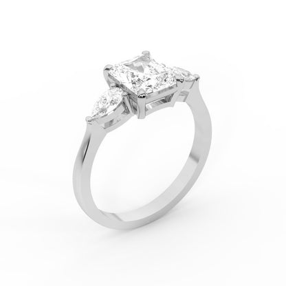Radiant Cut Lab Grown Diamond Three Stone Engagement Ring in White Gold