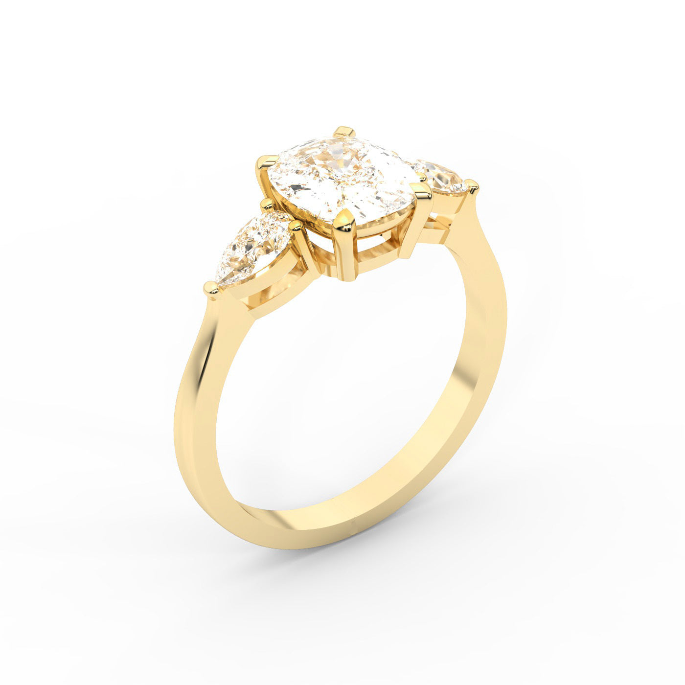 Grace Three Stone Cushion Cut Lab Grown Diamond Engagement Ring in Yellow Gold setting