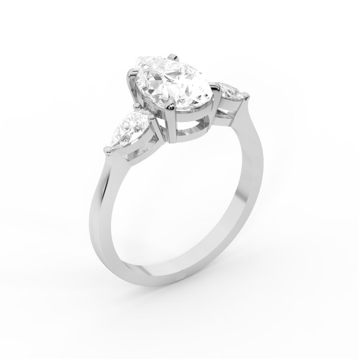 Pear Cut Lab Grown Diamond Three Stone Engagement Ring in Platinum