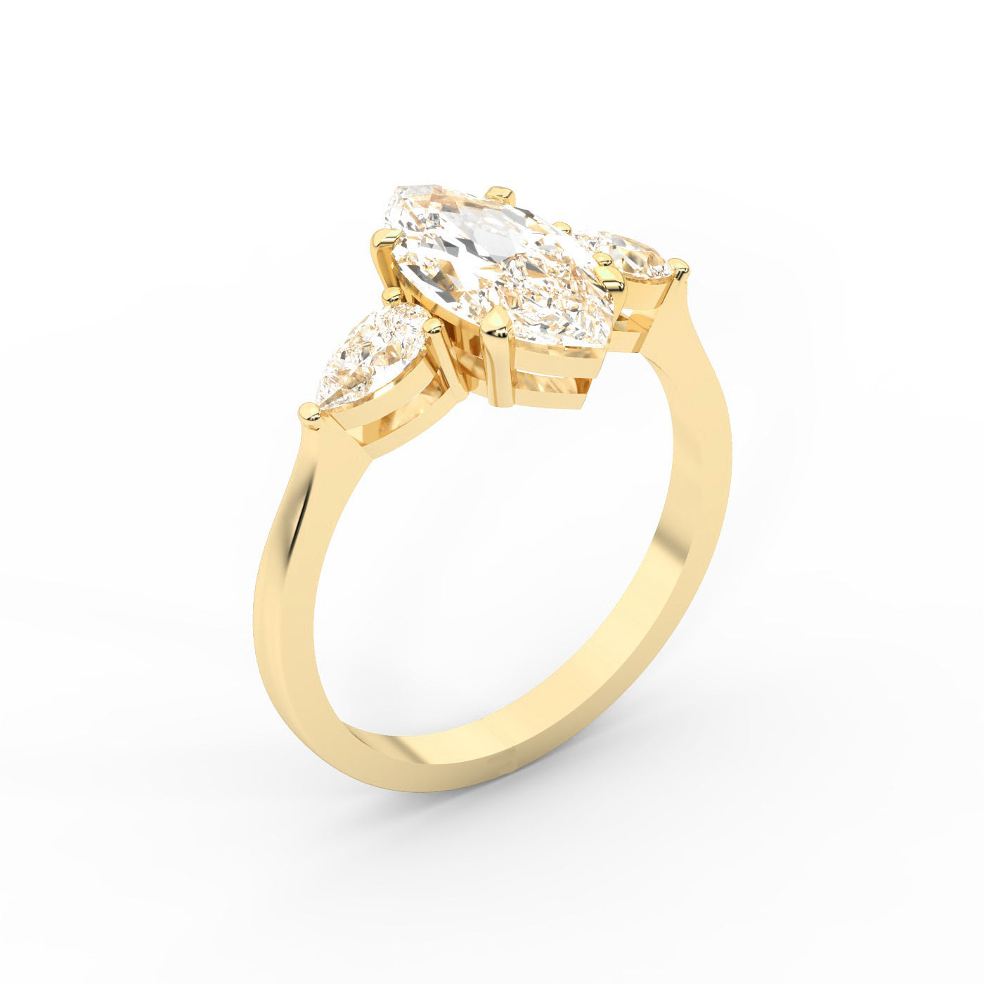 Grace Three Stone Marquise Cut Lab Grown Diamond Engagement Ring in Yellow Gold