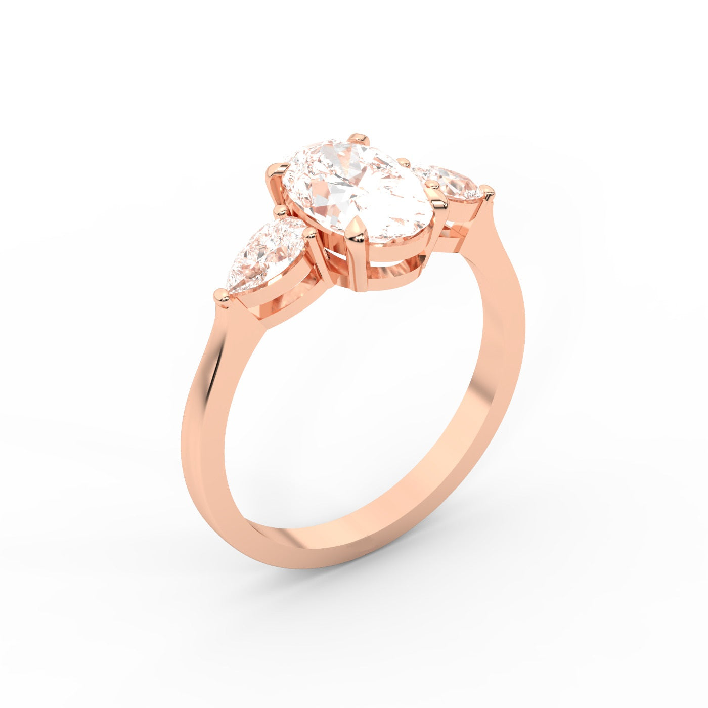 Oval Cut Lab Grown Diamond Three Stone Engagement Ring in Rose Gold setting