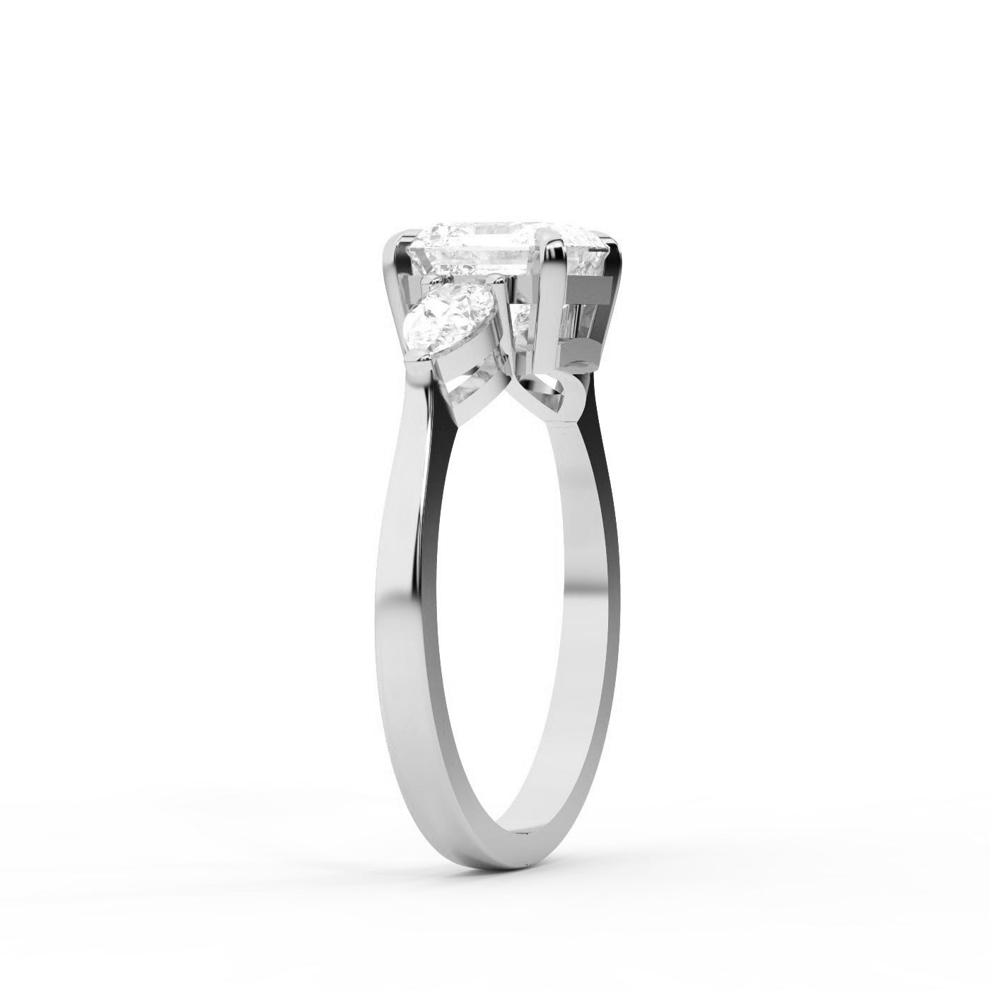 Asscher Cut Lab Grown Diamond Three Stone Engagement Ring in Silver setting