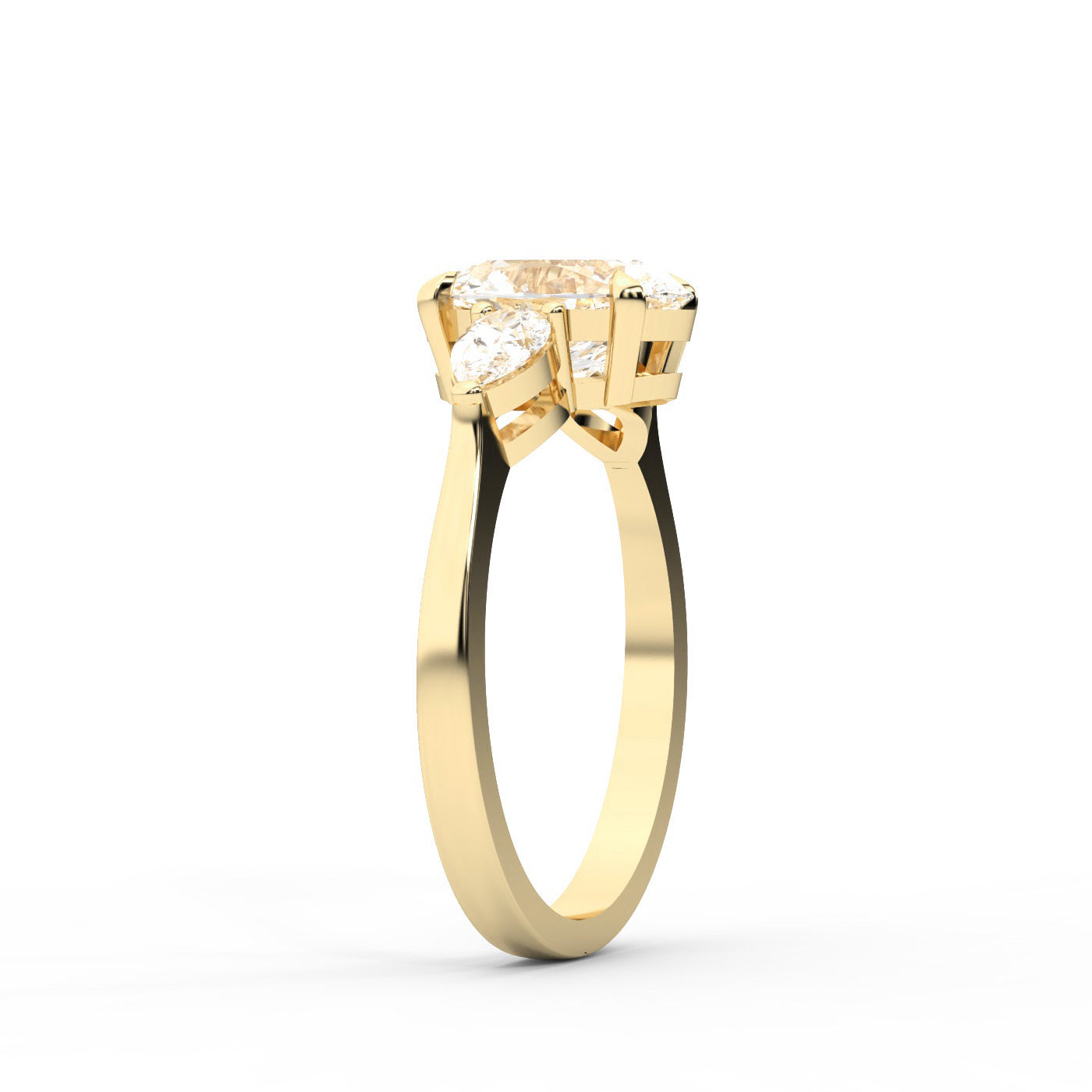 Oval Cut Lab Grown Diamond Three Stone Engagement Ring in Yellow Gold
