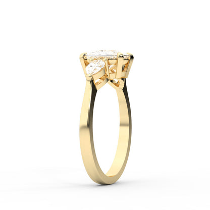 Grace Three Stone Cushion Cut Lab Grown Diamond Engagement Ring in Yellow Gold setting