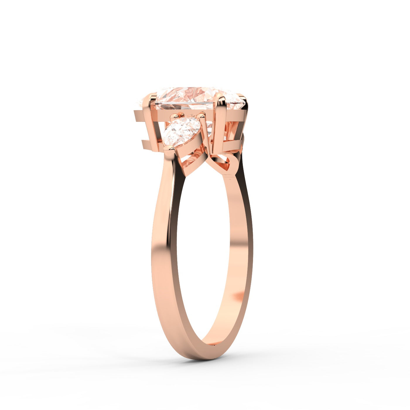 Pear Cut Lab Grown Diamond Three Stone Engagement Ring in Rose Gold
