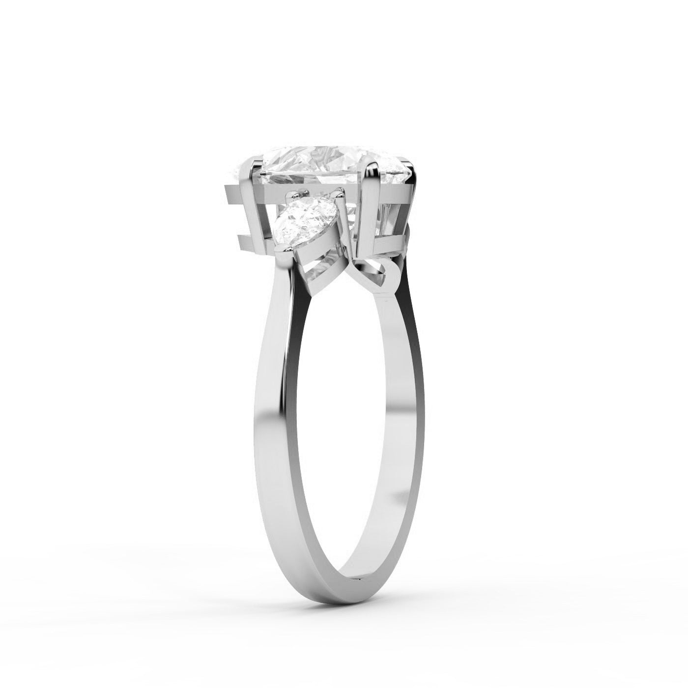 Pear Cut Lab Grown Diamond Three Stone Engagement Ring in Platinum