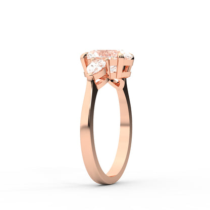Oval Cut Lab Grown Diamond Three Stone Engagement Ring in Rose Gold setting