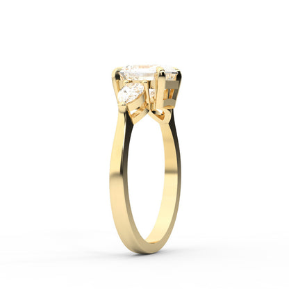 Asscher Cut Lab Grown Diamond Three Stone Engagement Ring in Yellow Gold setting