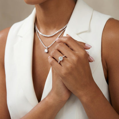 Round Cut Lab Grown Diamond Engagement Ring in Rose Gold with Marquise and Pear Side Stones