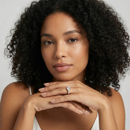 Round Cut Lab Grown Diamond Engagement Ring in Yellow Gold with Marquise and Pear Side Stones