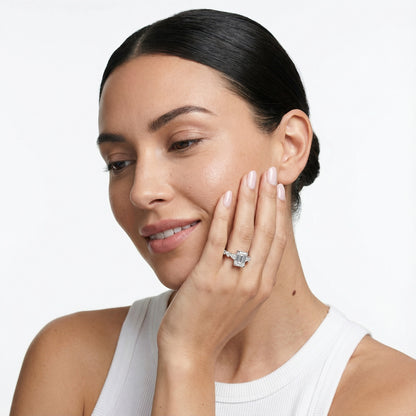 Emerald Cut Lab Grown Diamond Engagement Ring with Marquise and Pear Side Stones in White Gold